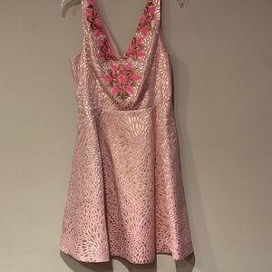 Lilly Pulitzer Elaine fit flare Pink and Gold Dress size 8